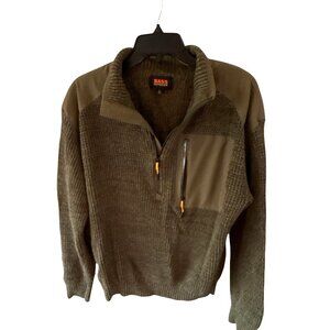 Bass Outdoor Quarter Zip Sweater Mens Large Knit Pullover Olive Green Warm